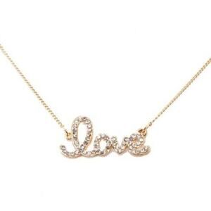 Gold Pave Love Necklace 18k gold plated script 16"-19" mini glass rhinestones